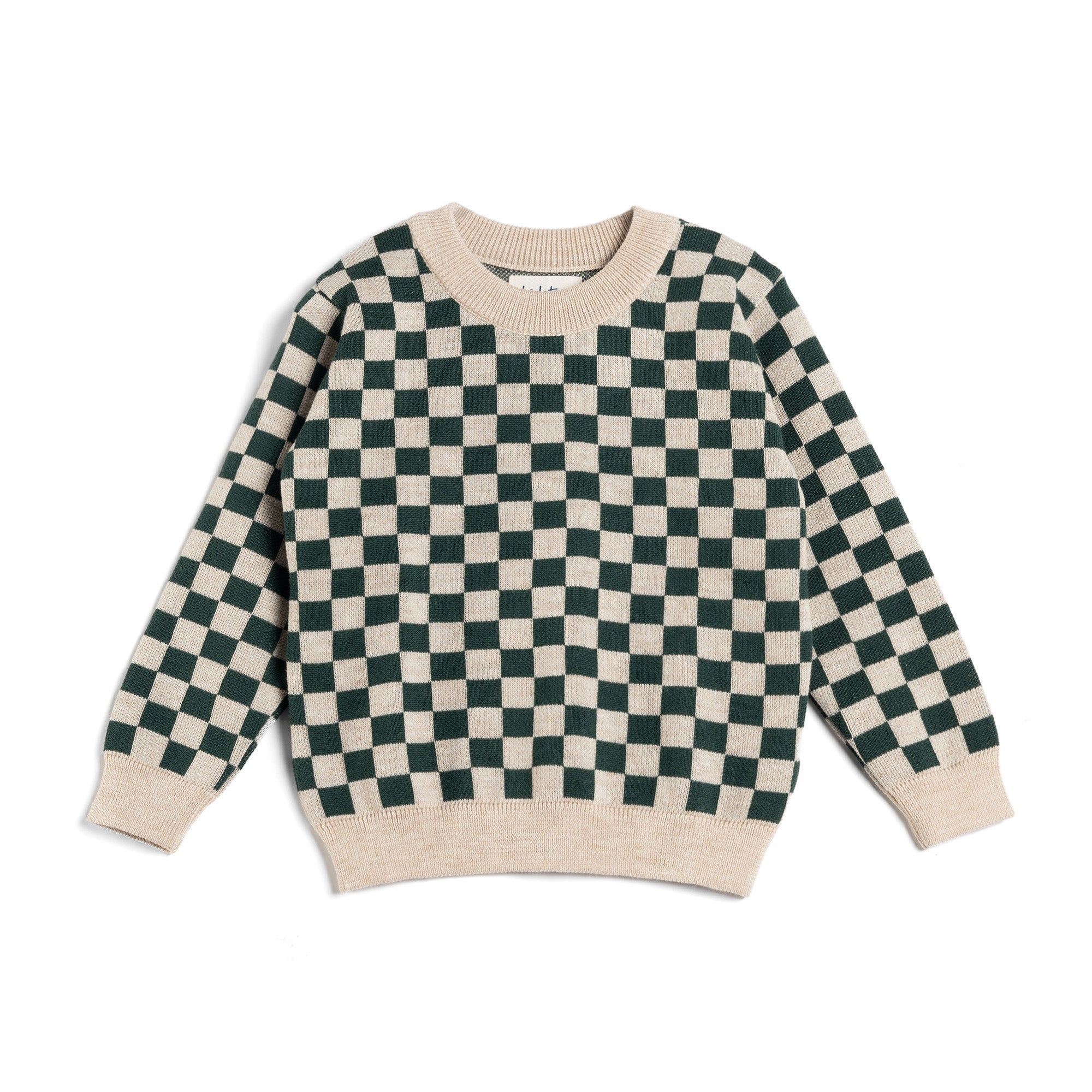 Kid Story: sweter merino Green Chessboard