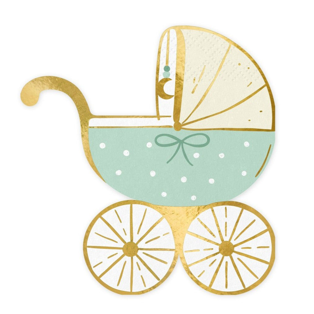 PartyDeco: serwetki błękitny wózek Baby Shower 20 szt.