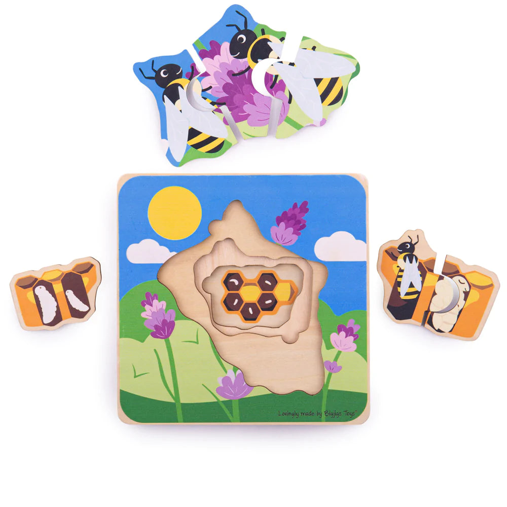 Bigjigs Toys: drewniane puzzle warstwowe pszczoły Lifecycle Layer Puzzle - Noski Noski