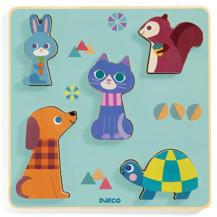 Djeco: pierwsze drewniane puzzle zwierzęta domowe Moustacha - Noski Noski