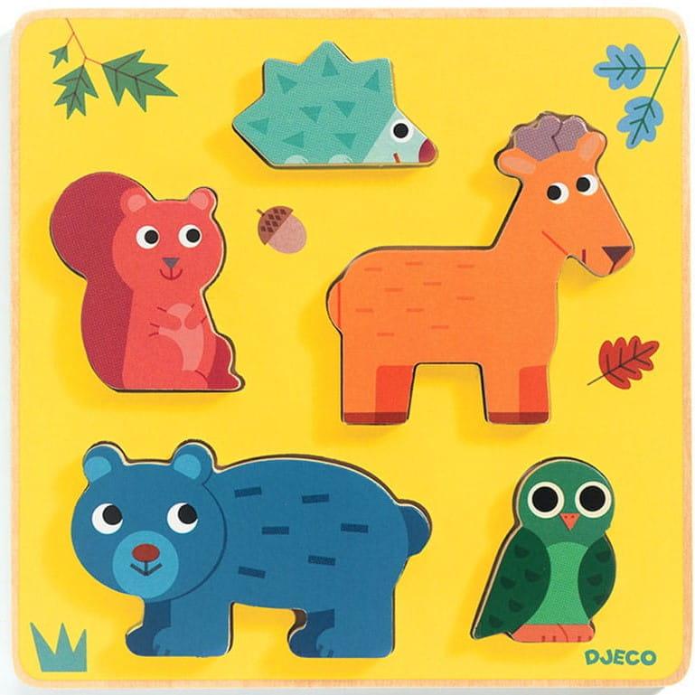 Djeco: pierwsze drewniane puzzle zwierzęta leśnie Frimours - Noski Noski