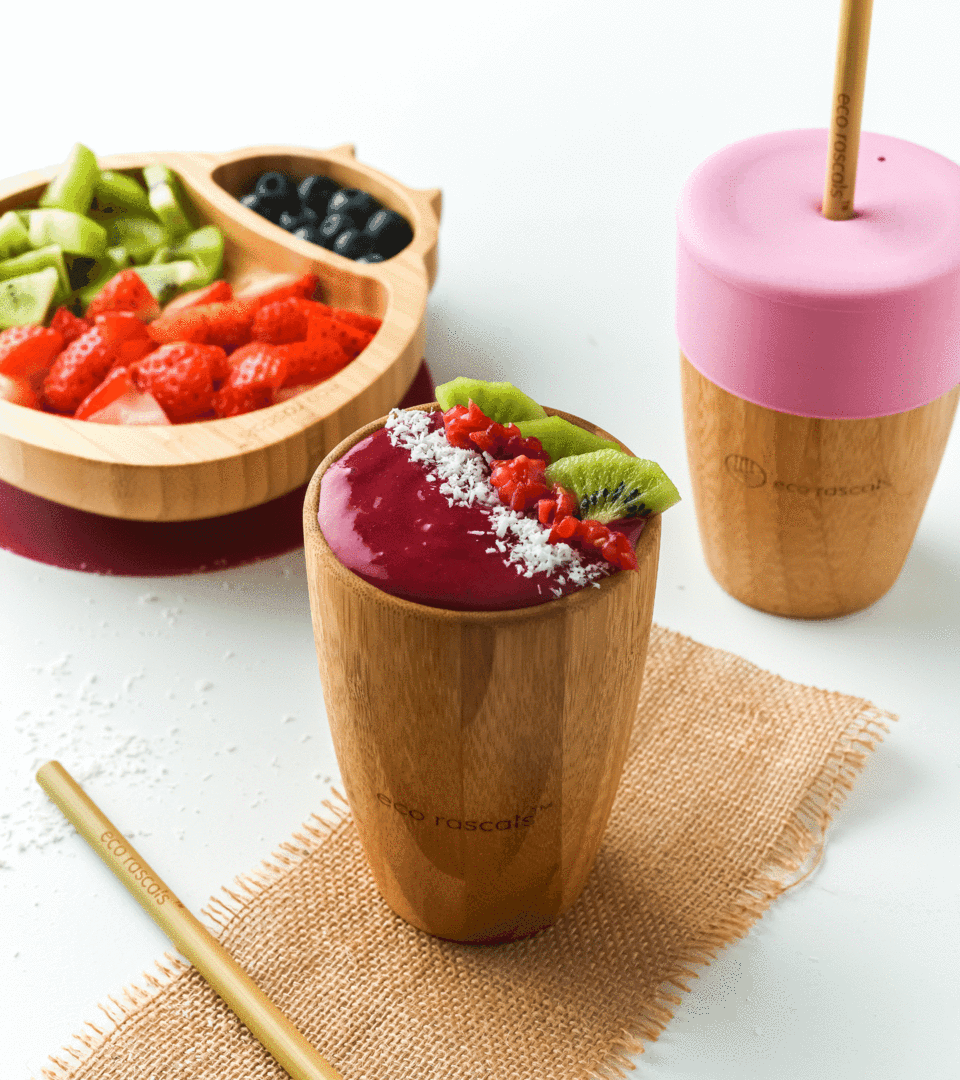Eco Rascals: kubek bambusowy z silikonową nakładką i słomką 240 ml - Noski Noski