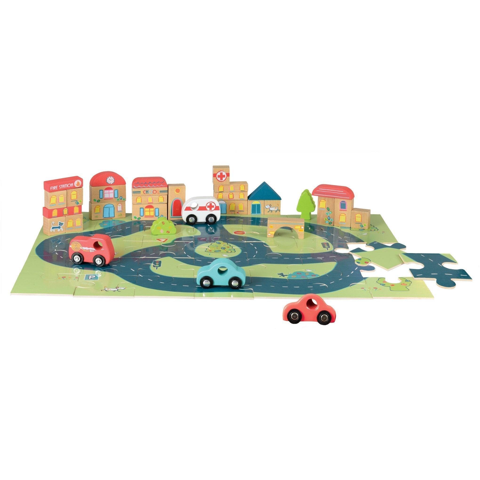 Egmont: drewniane miasto z autkami Puzzle City Car - Noski Noski