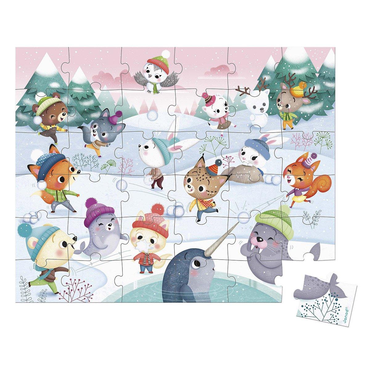 Janod: puzzle w walizce Zabawa na Śniegu 36 el. - Noski Noski