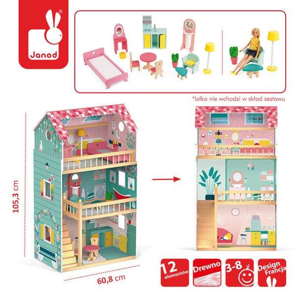 Janod: trzypietrowy domek dla lalek Happy Day Doll's House - Noski Noski