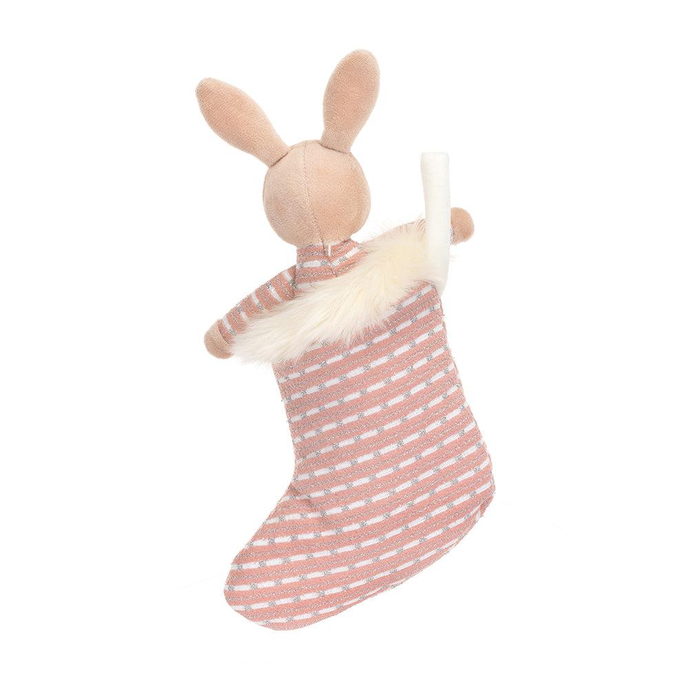 Jellycat: przytulanka króliczek w różowej skarpecie Shimmer Stocking Bunny 20 cm - Noski Noski