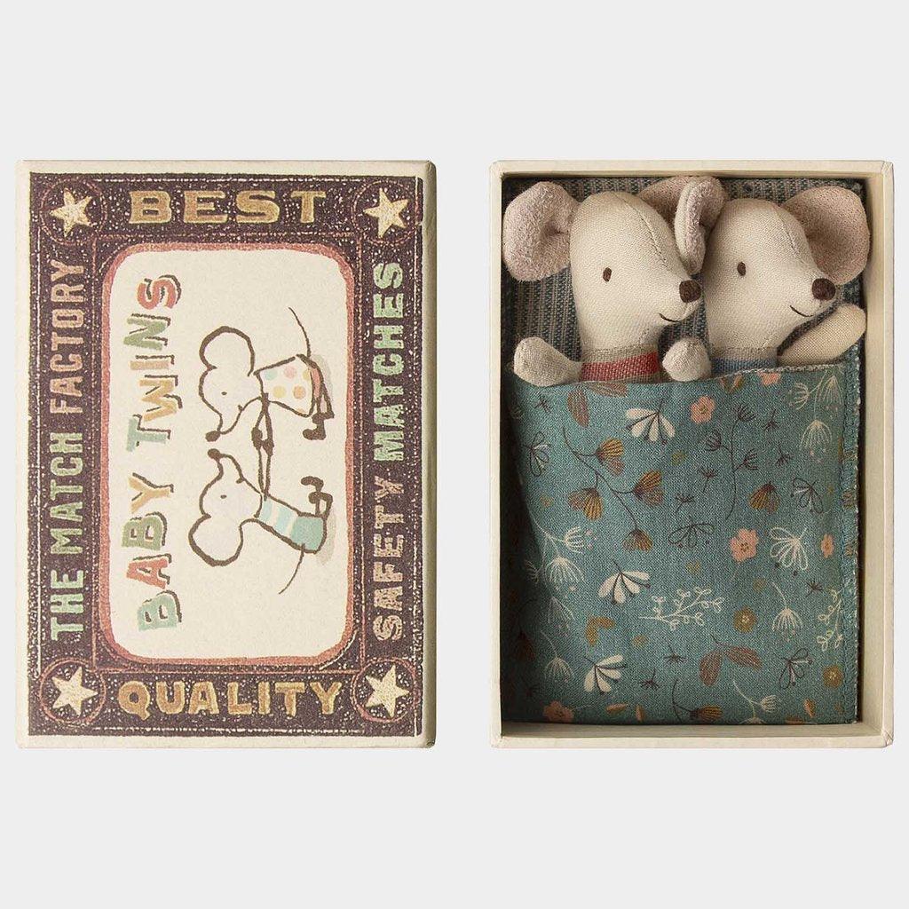 Maileg: myszki bliźniaki w pudełku Baby Mouse Twins in Box Stripes 8 cm - Noski Noski
