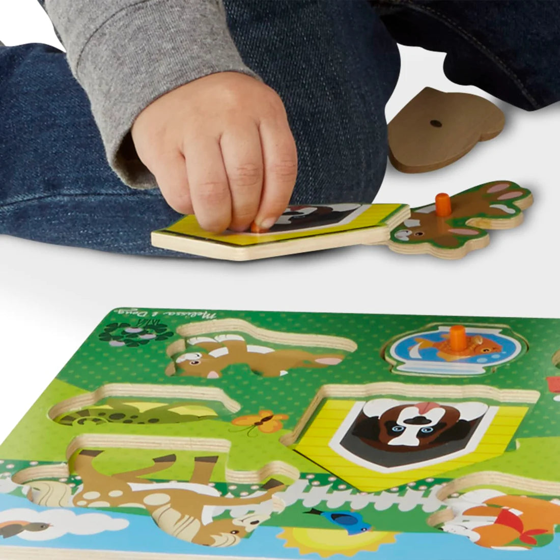Melissa and Doug: drewniane puzzle z uchwytami zwierzaki domowe Wooden Peg Puzzle - Noski Noski