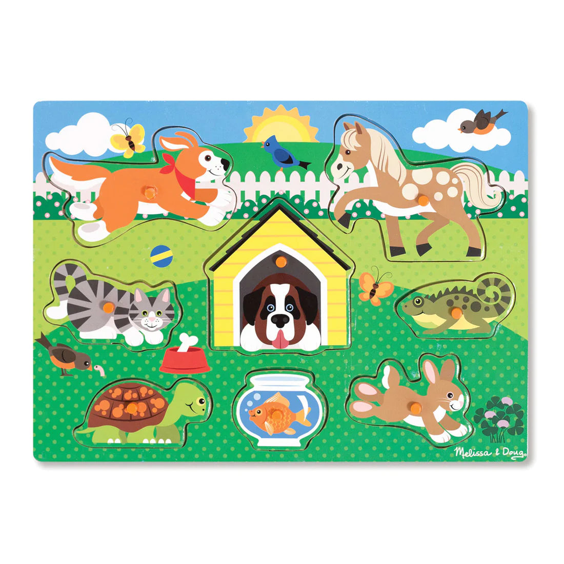 Melissa and Doug: drewniane puzzle z uchwytami zwierzaki domowe Wooden Peg Puzzle - Noski Noski