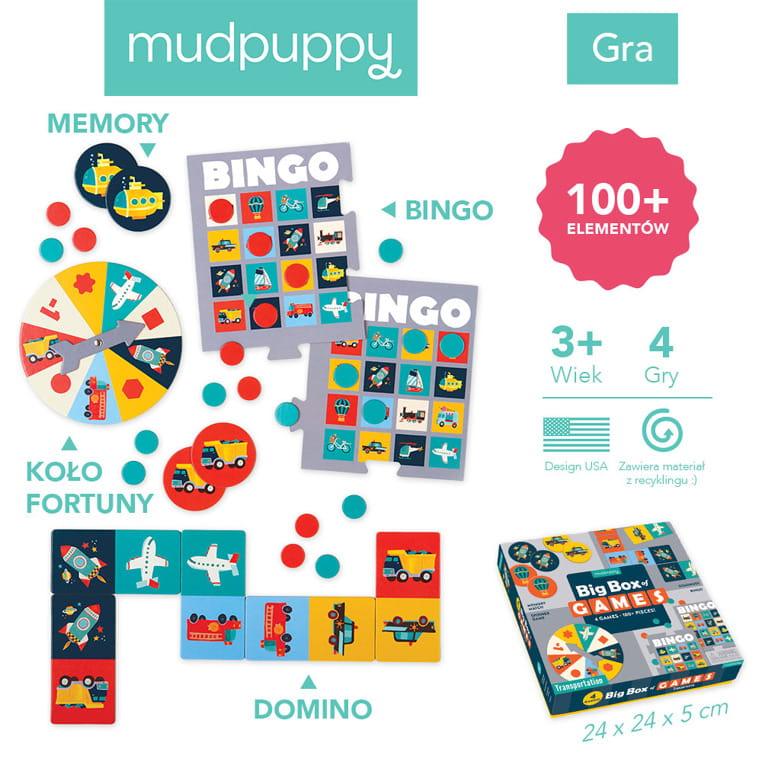 Mudpuppy: cztery gry z pojazdami Big Box of Games - Noski Noski