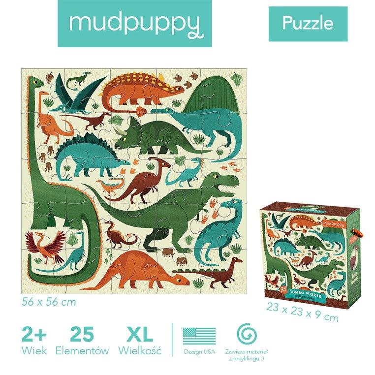 Mudpuppy: puzzle podłogowe Jumbo Potężne Dinozaury 25 el. - Noski Noski