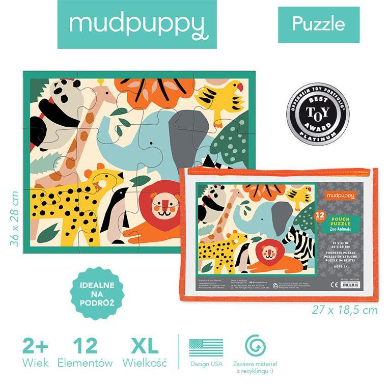 Mudpuppy: puzzle w saszetce Dzikie Zwierzęta 12 el. - Noski Noski