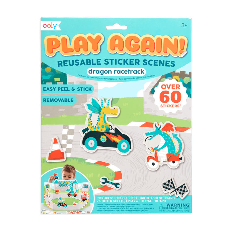 Naklejki wielorazowe wyścig smoków Play Again! Dragon Racetrack - zestaw  kreatywnej zabawy dla dzieci 3+ z ponad 60 naklejkami i dwustronną planszą!