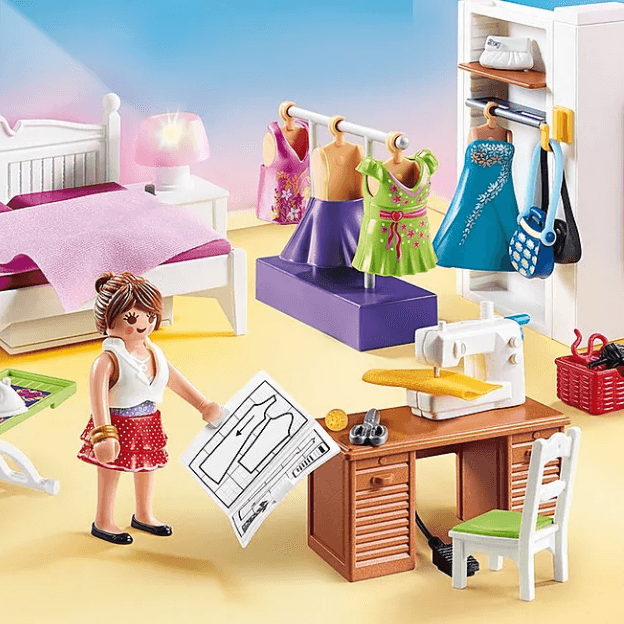 Sypialnia z kącikiem do szycia Dollhouse - idealna zabawka konstrukcyjna  dla dzieci od 4 lat - zestaw Playmobil z 67 elementami