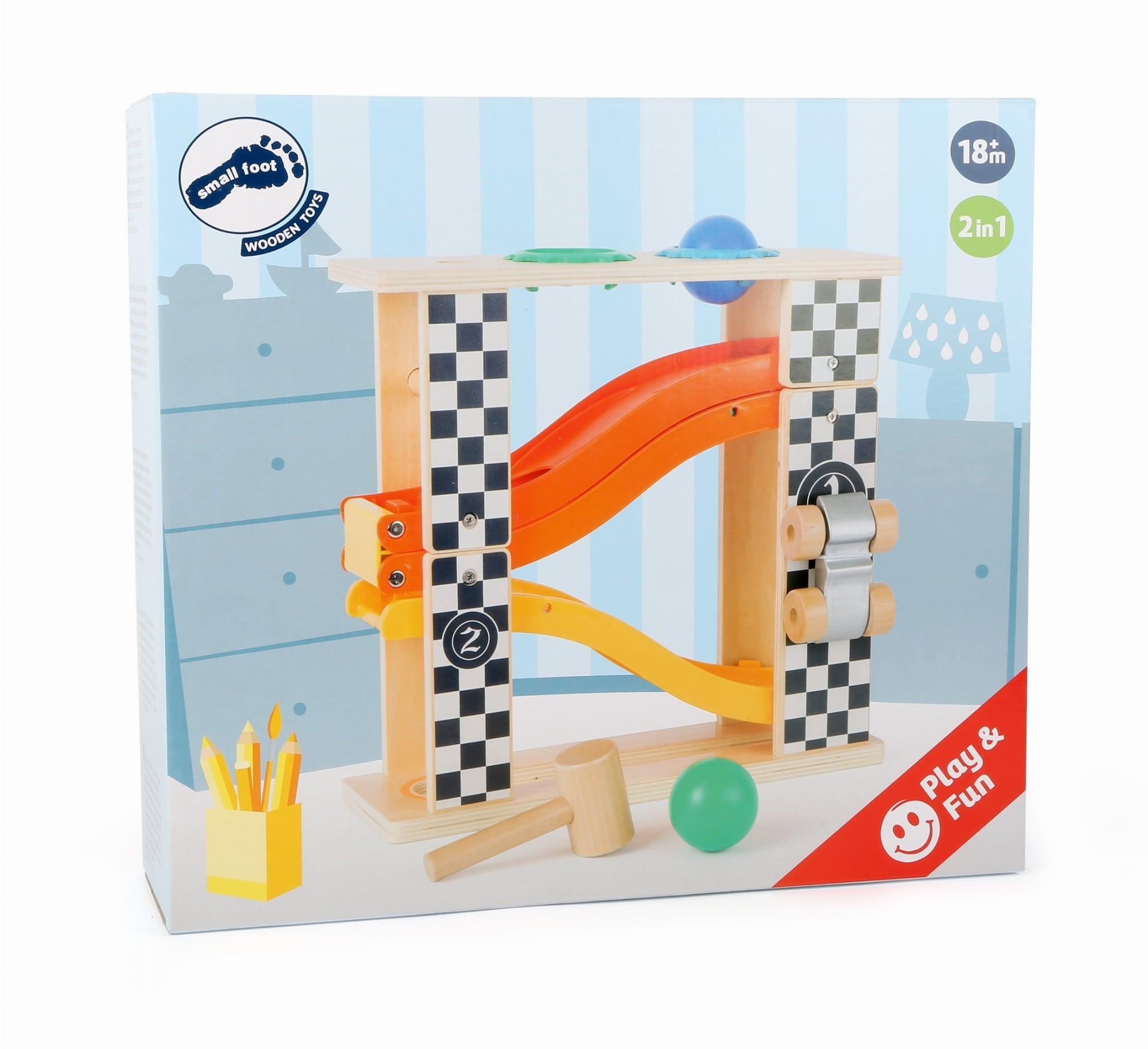 Small Foot: zjeżdżalnia dla kulek i autek Knock Marble Track - Noski Noski