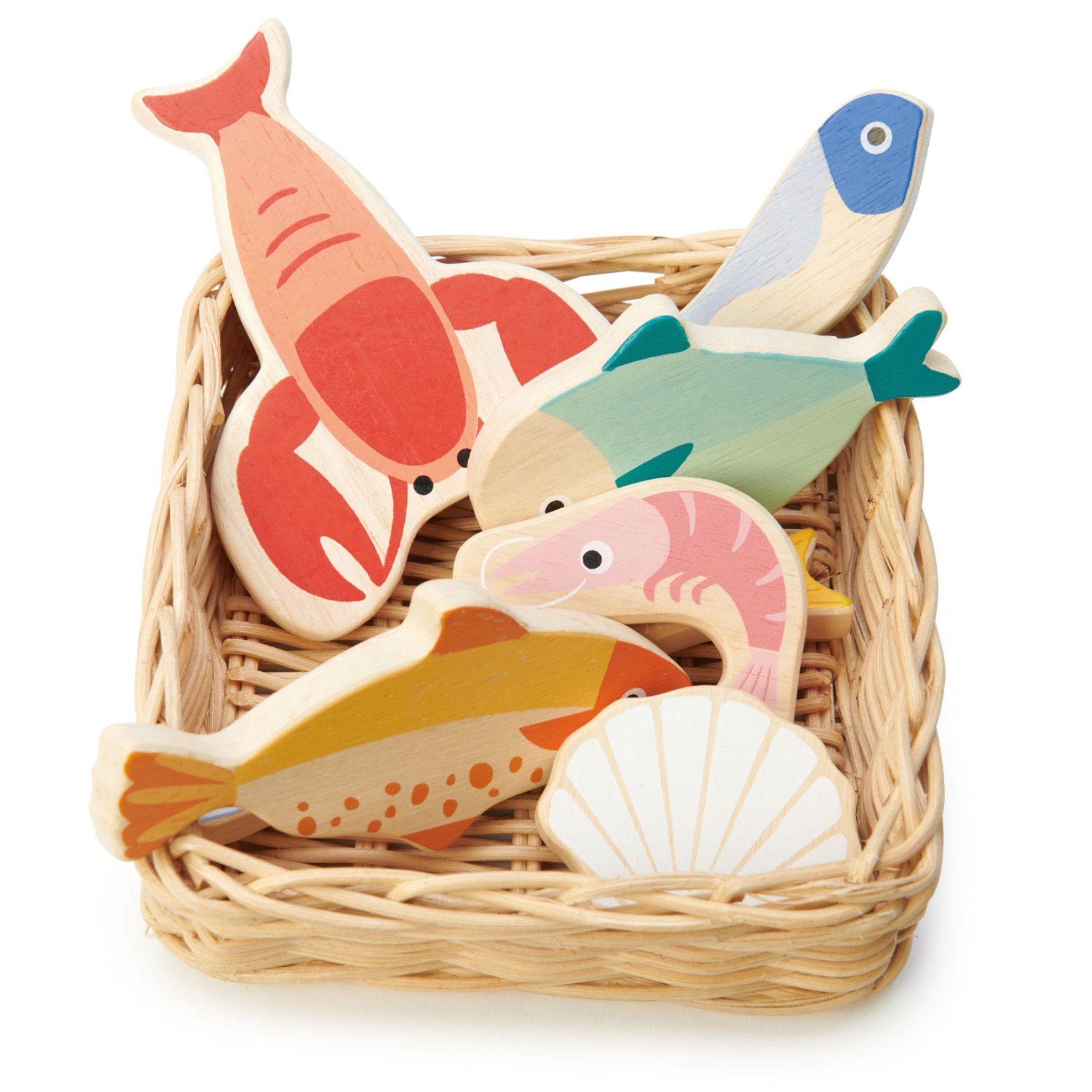 Tender Leaf Toys: wiklinowy koszyk z rybami i owocami morza Seafood Basket - Noski Noski