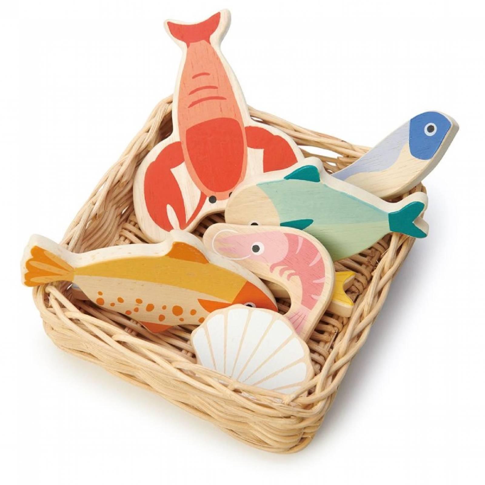 Tender Leaf Toys: wiklinowy koszyk z rybami i owocami morza Seafood Basket - Noski Noski
