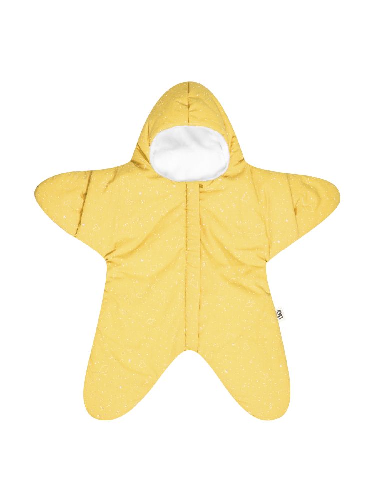 Śpiworek do spania Baby Bites Star 3-6 m Yellow, bawełna, ciepły otulacz, wygodny do wózka, kombinezon zimowy.