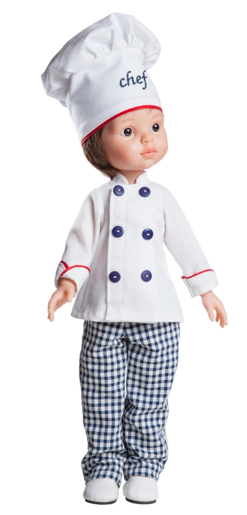 Lalka Paola Reina 04612, 32 cm, ręcznie wykonana w Hiszpanii, dla dziewczynek, ubrana w gustowny strój kucharza.