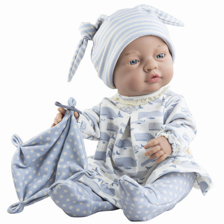 Hiszpańska lalka bobas Paola Reina 45 cm z pachnącego winylu, idealna zabawka dla dziewczynek, zestaw z ubrankami i kocykiem.