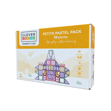 Klocki magnetyczne dla dzieci Cleverclixx Petite Pastel Pack, rozwijają kreatywność i wyobraźnię, kompatybilne z Magna Tiles.