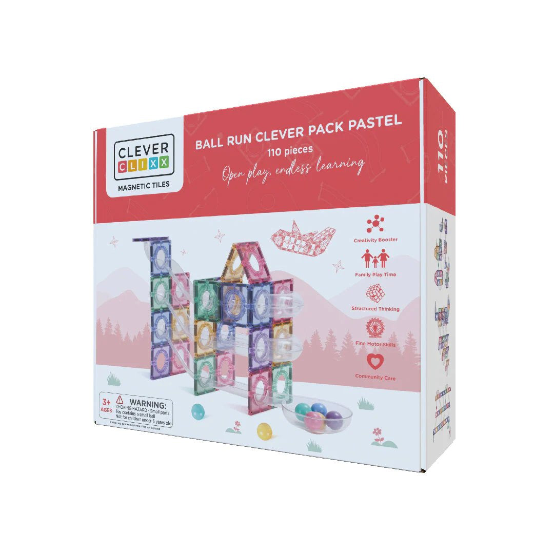 CleverClixx - Ball Run Clever Pack Pastel Magnetic Blocks - 110 El.