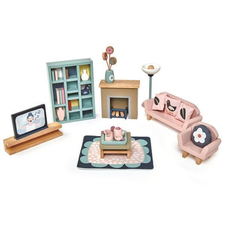 Tender Leaf Toys drewniane mebelki do domku dla lalek, akcesoria do stworzenia przytulnego i stylowego salonu.