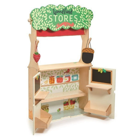 Dwustronny drewniany sklepik i teatr dla dzieci Tender Leaf Toys, pobudza kreatywność i zachęca do odgrywania ról.