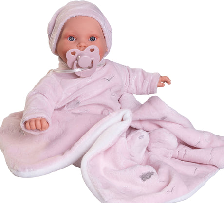 Lalka Antonio Juan Kika 11319 - hiszpańska laleczka, płacze i uspokaja się ze smoczkiem, idealna zabawka dla dziewczynek.