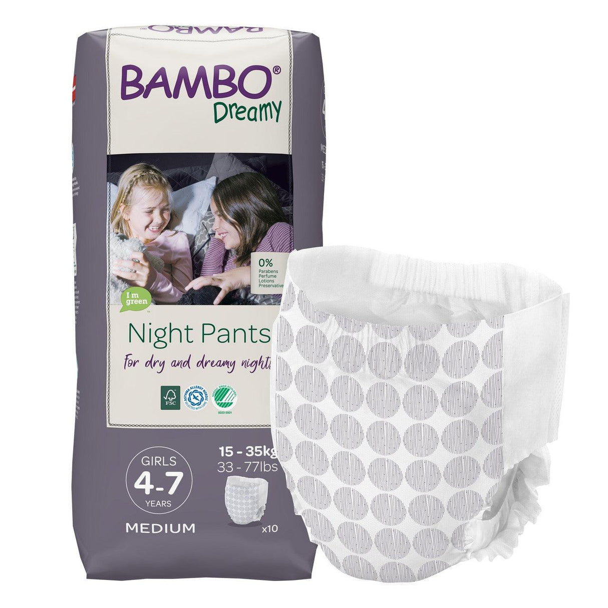 Bambo Nature: pieluchomajtki jednorazowe na noc Dreamy Night Pants Girl 4-7 lat 15-35 kg 10 szt. - Noski Noski