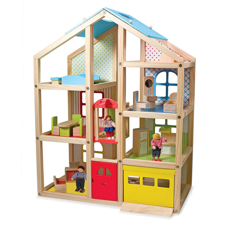 Melissa y Doug: Dollhouse con ascensor de casa de muñecas de madera de madera