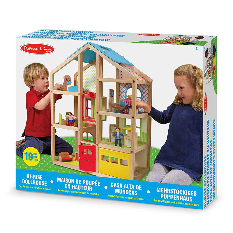 Melissa and Doug: Dollhouse with Wooden Hi-Rise Dollhouse elevator