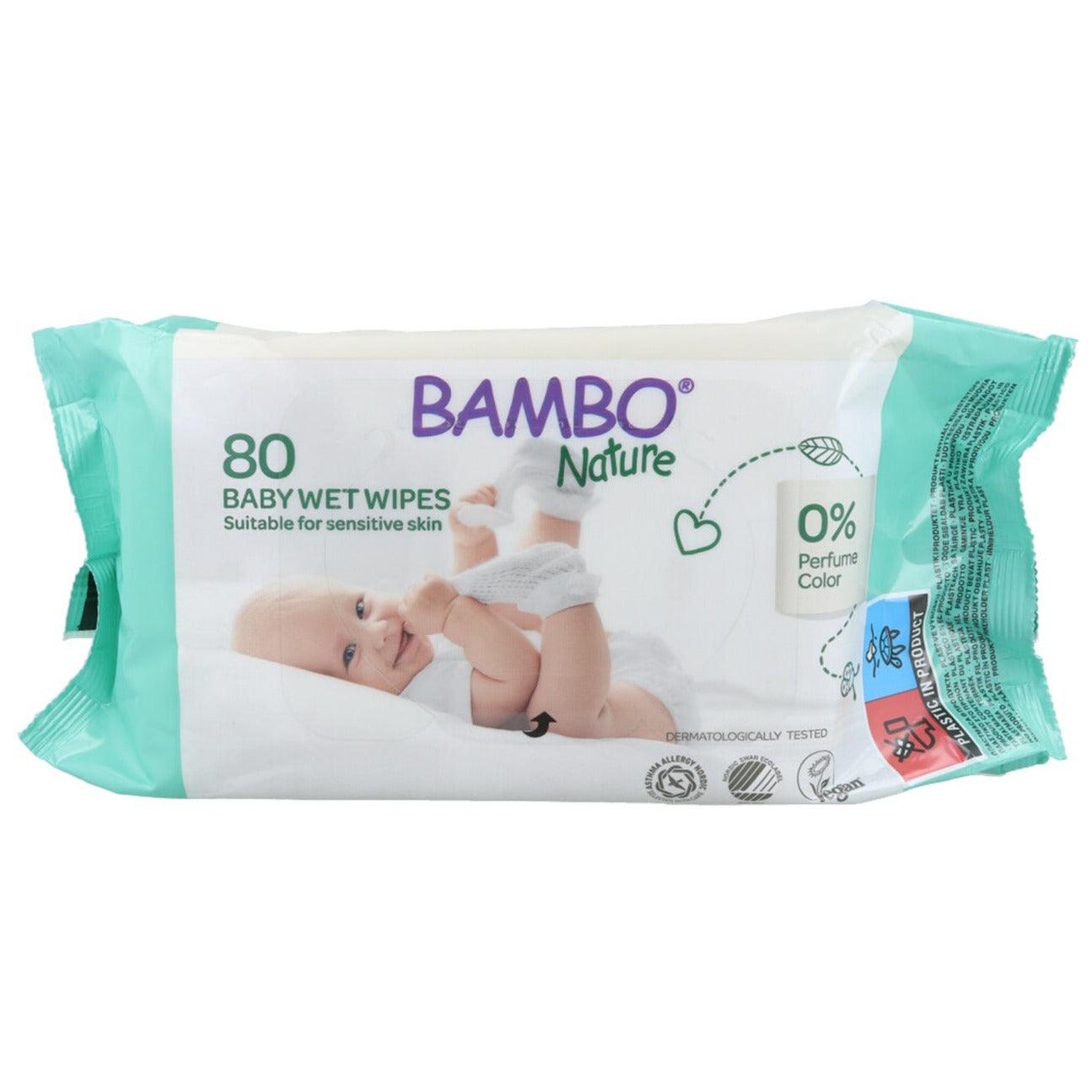 Bambo Nature: chusteczki nawilżane bezzapachowe Baby Wet Wipes 80 szt. - Noski Noski