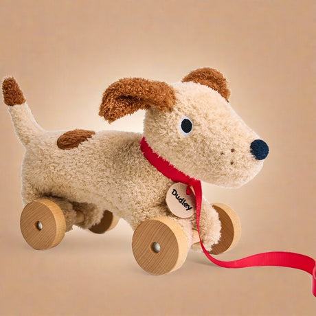 Zabawka do ciągnięcia Threadbear Design Dudley piesek na sznurku, idealny przyjaciel na kółkach dla każdego malucha!