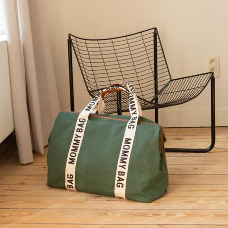 Torba podróżna Childhome Mommy Bag Signature zielona, wielofunkcyjna, stylowa, wodoodporna torba do wózka i torba sportowa damska.