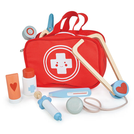Zestaw lekarski dla dzieci Mentari z termometrem, stetoskopem i strzykawkami w poręcznej torbie; idealny dla małego doktora.