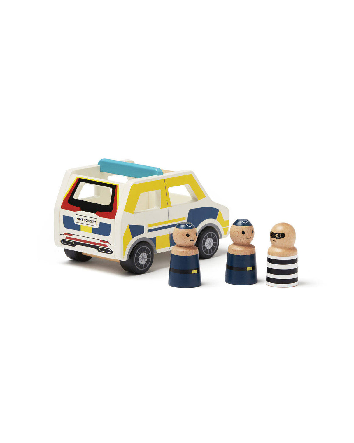 Drewniane auto policyjne Kid's Concept Aiden, solidny radiowóz z figurkami, pobudza wyobraźnię i zapewnia bezpieczną zabawę.