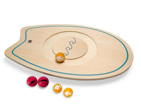 Drewniana deska do balansowania Bs Toys XL 48 cm z kulkami, poprawiająca równowagę i koordynację, dla dzieci i dorosłych.