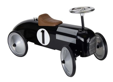 Czarny jeździk Gollnest Kiesel z metalową konstrukcją i gumowymi oponami, idealny pojazd dla dzieci na bezpieczną zabawę.