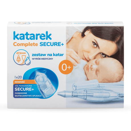 Aspirator do nosa Katarek Complete Secure z solą fizjologiczną do odkurzacza dla bezpiecznego oczyszczania noska dziecka.
