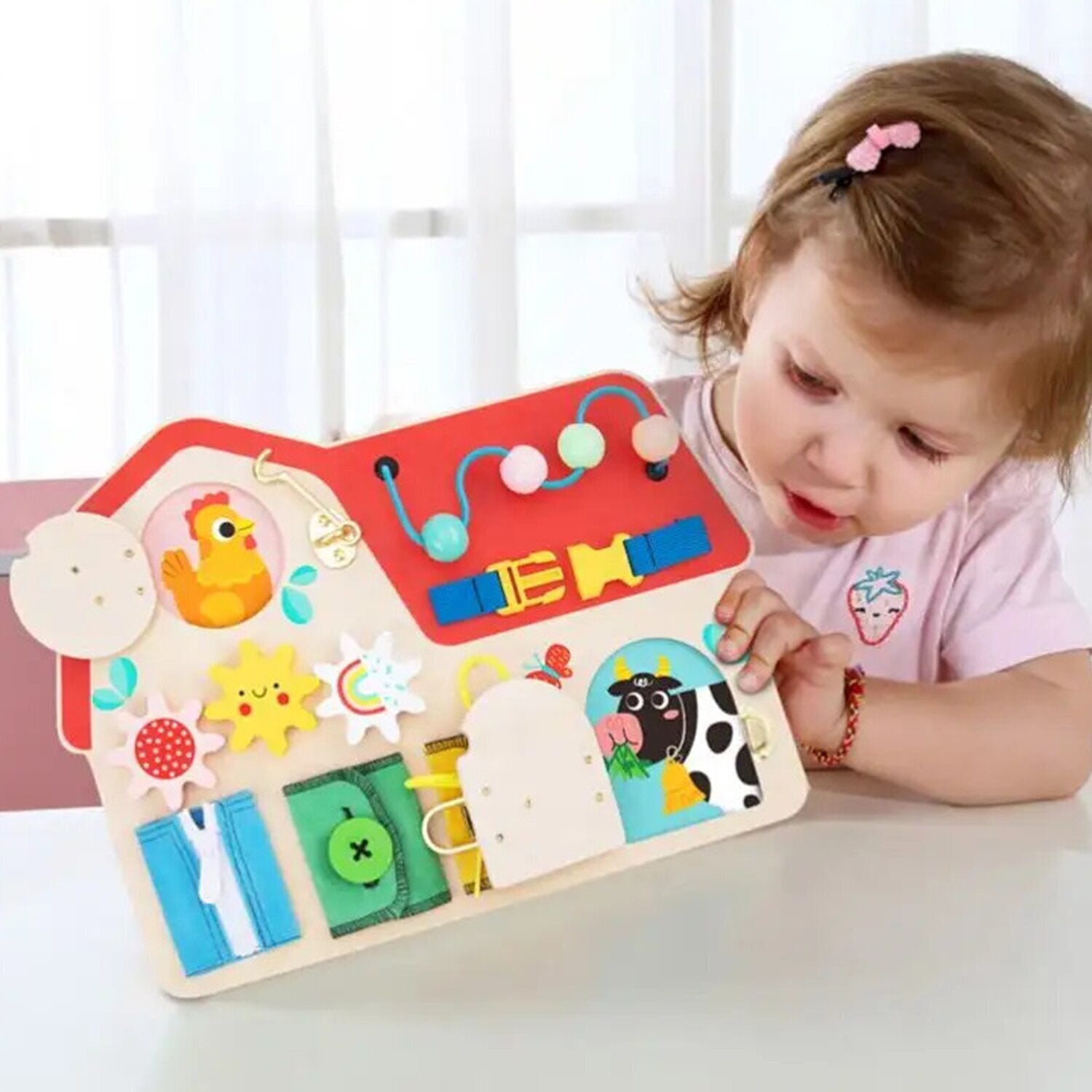 TOOKY TOY Drewniana Tablica Montessori Manipulacyjna Zamki Zębatki Pętle Busy Board