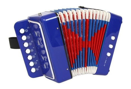 Niebieski akordeon dla dzieci Small Foot z błyszczącymi motylkami, idealny do nauki muzyki i radosnej zabawy.