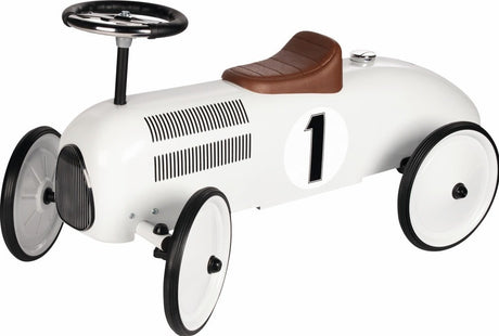 Biały wyścigowy samochodzik dla dzieci Gollnest Kiesel Formuła 1 Goki - idealny jeździk dla małych fanów motoryzacji.