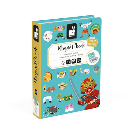 Janod Magnetibook Puzzle Magnetyczne Układanka Historia z 60 elementami i 12 kartami dla rozwijania kreatywności i zdolności dziecka