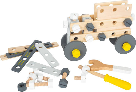 Klocki konstrukcyjne Small Foot Miniwob - kreatywny warsztat dla dzieci z 67 drewnianymi elementami, rozwijający techniczne umiejętności.