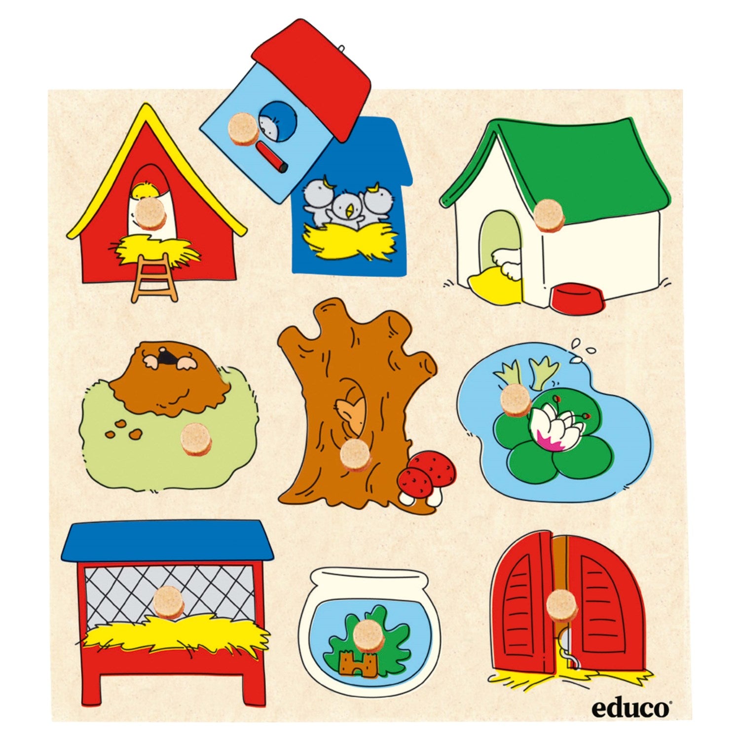 Educo: puzzle z kołeczkami Knob Puzzle Surprise Animal Houses