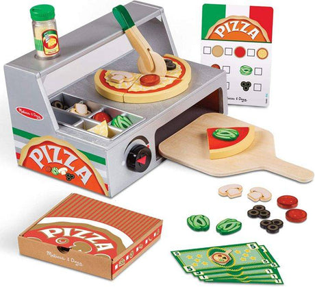Melissa Doug Drewniany Zestaw do Robienia Pizzy 34 el., idealny dla dzieci. Twórz, piecz i serwuj pyszne pizze!