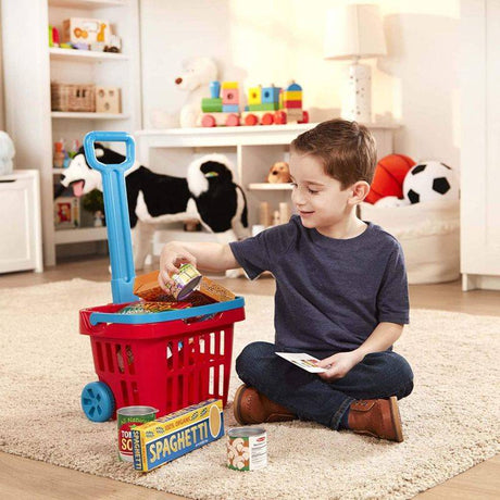 Koszyk na zakupy dziecka Melissa & Doug z realistycznymi artykułami spożywczymi, idealny do zabawy w sklep.