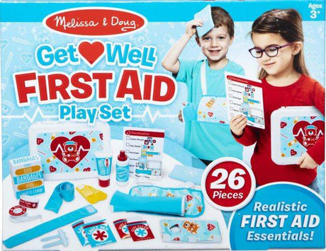 Zestaw lekarski Melissa & Doug Get Well pierwszej pomocy dla dzieci, 25 elementów, kreatywna zabawa, empatia, bezpieczeństwo.