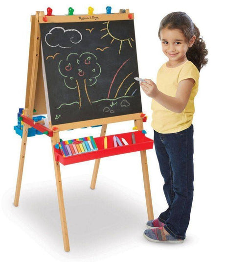 Drewniana sztaluga Melissa & Doug Deluxe z tablicą magnetyczną dla dzieci, idealna do rozwijania kreatywności i zdolności manualnych.